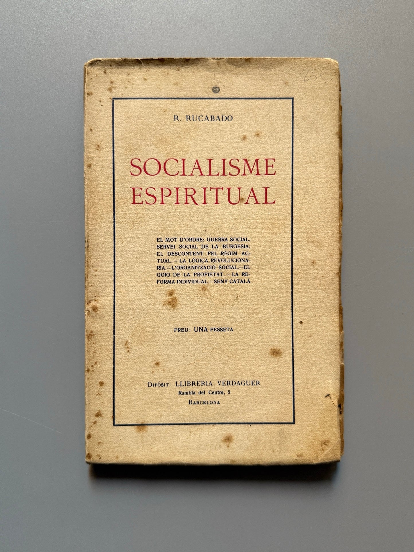 Socialisme espiritual, R. Rucabado - Librería Verdaguer, 1919