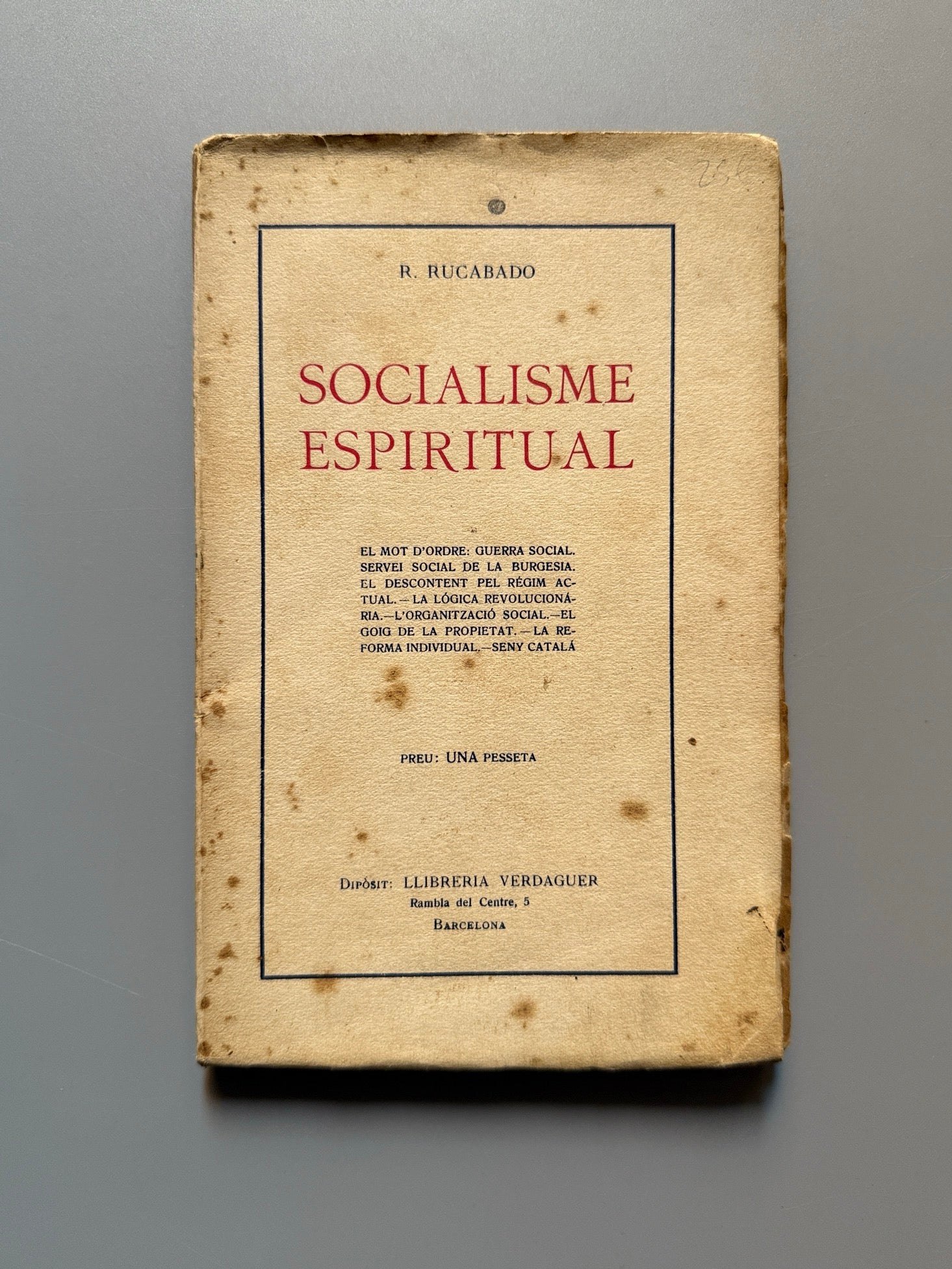 Socialisme espiritual, R. Rucabado - Librería Verdaguer, 1919