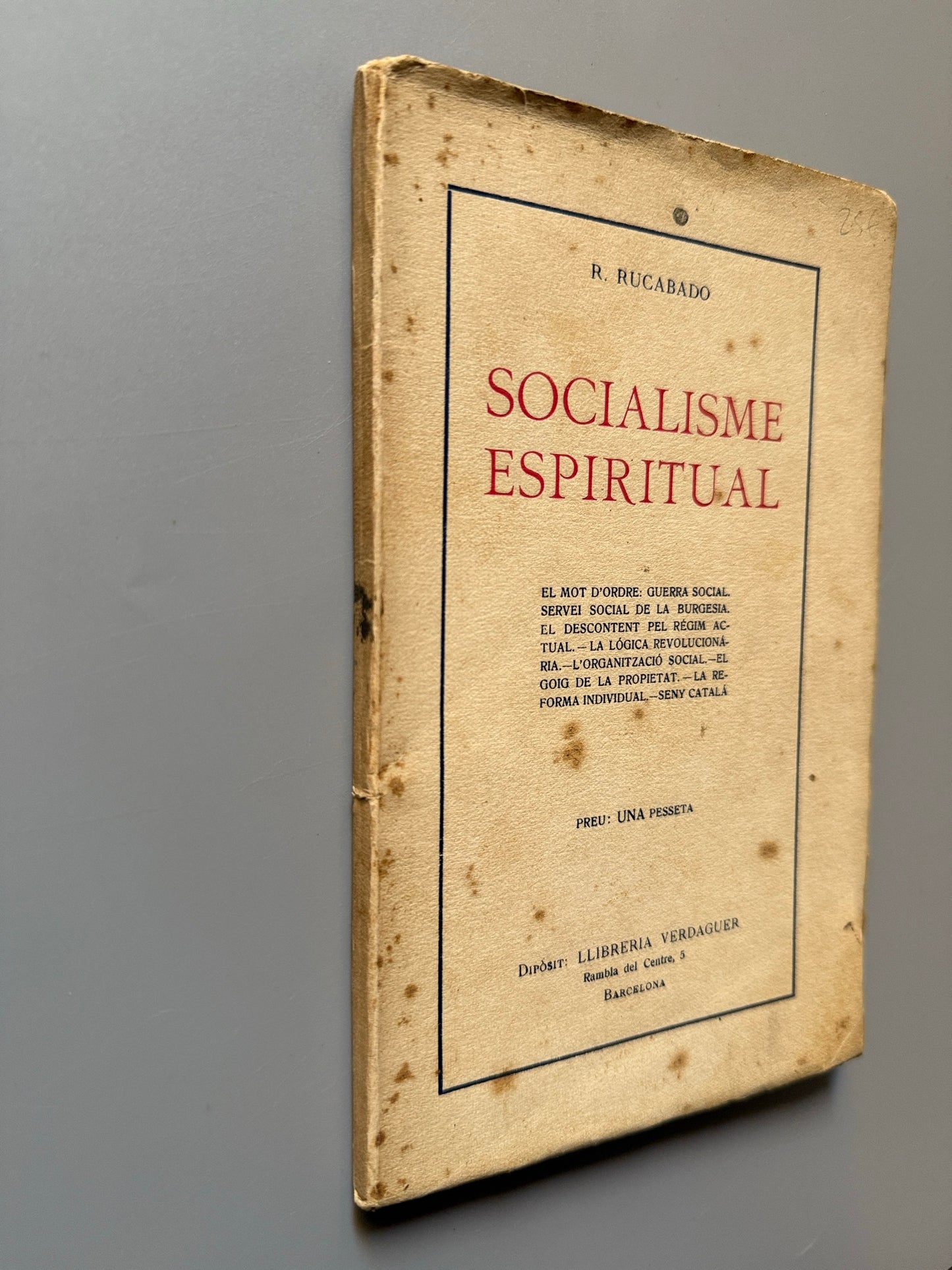 Libro de: Socialisme espiritual, R. Rucabado - Librería Verdaguer, 1919