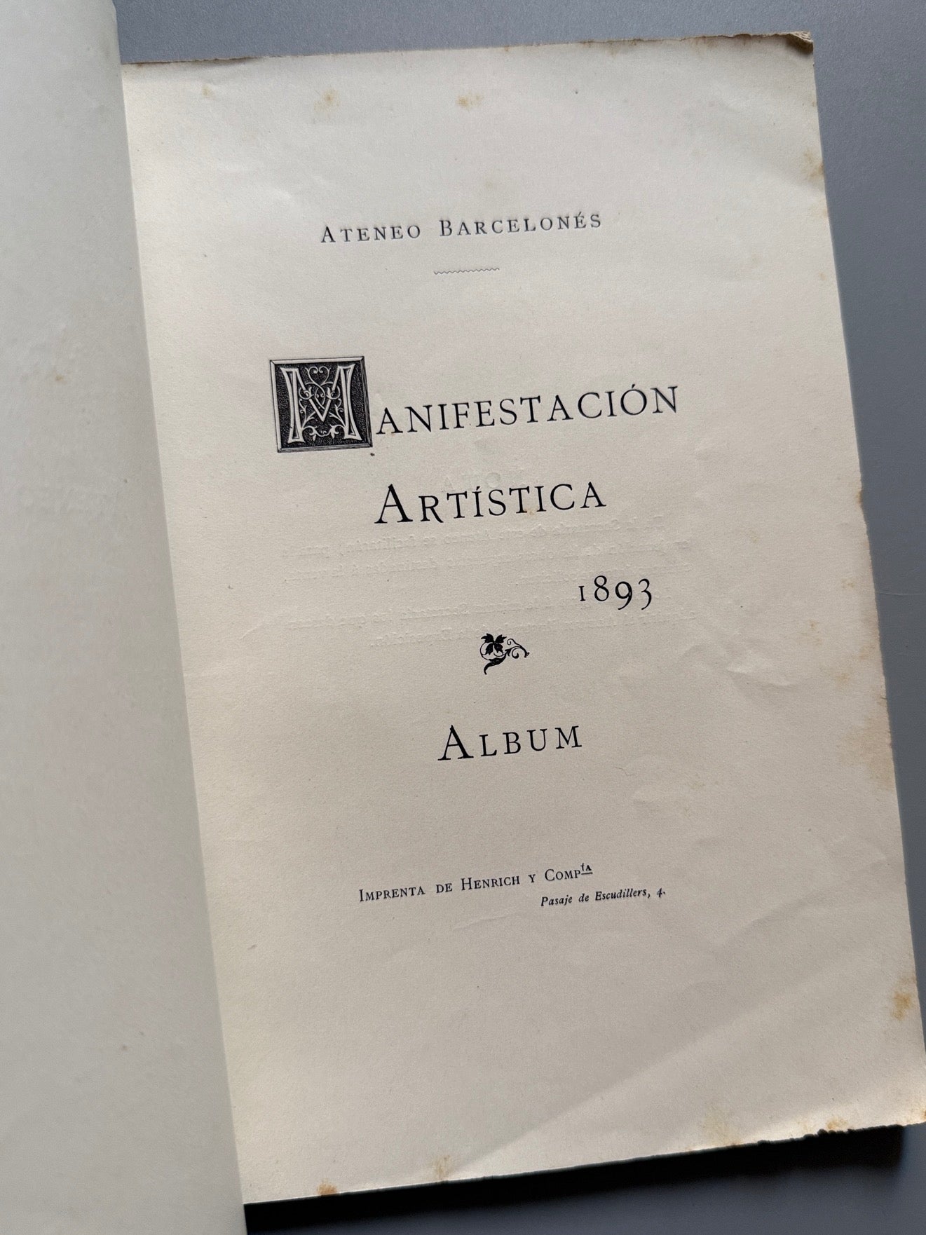 Libro de: Manifestación artística del Ateneo Barcelonés, s.a - Imprenta de Henrich y Cia, 1893