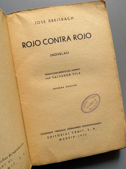 Libro de: Rojo contra rojo, Joseph Breitbach - Editorial Cenit, 1930