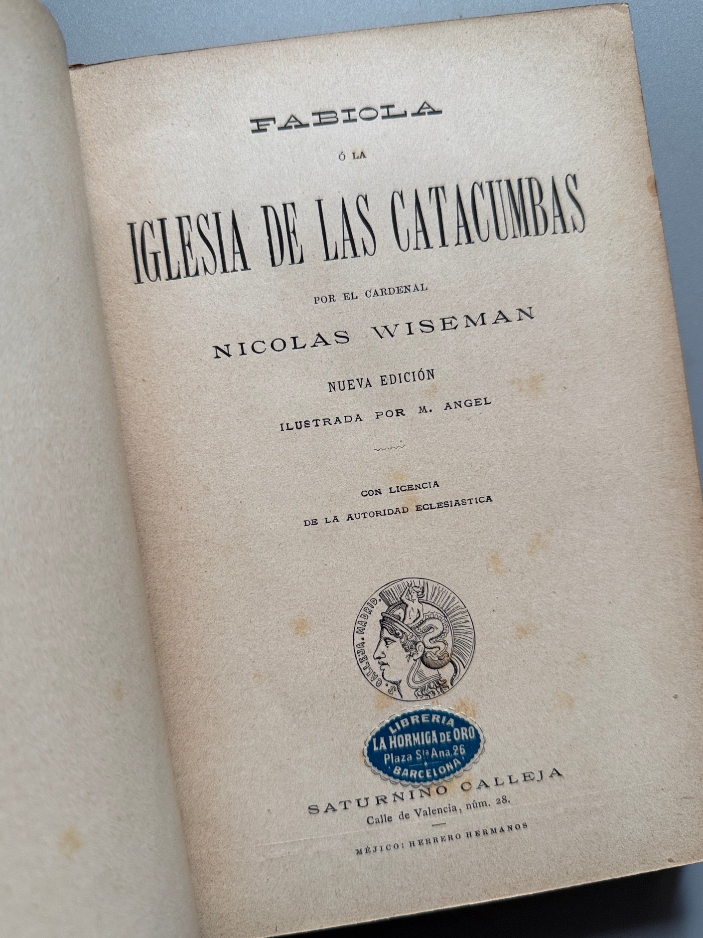 Libro de: Fabiola, Nicolas Wiseman - Saturnino Calleja, ca. 1900