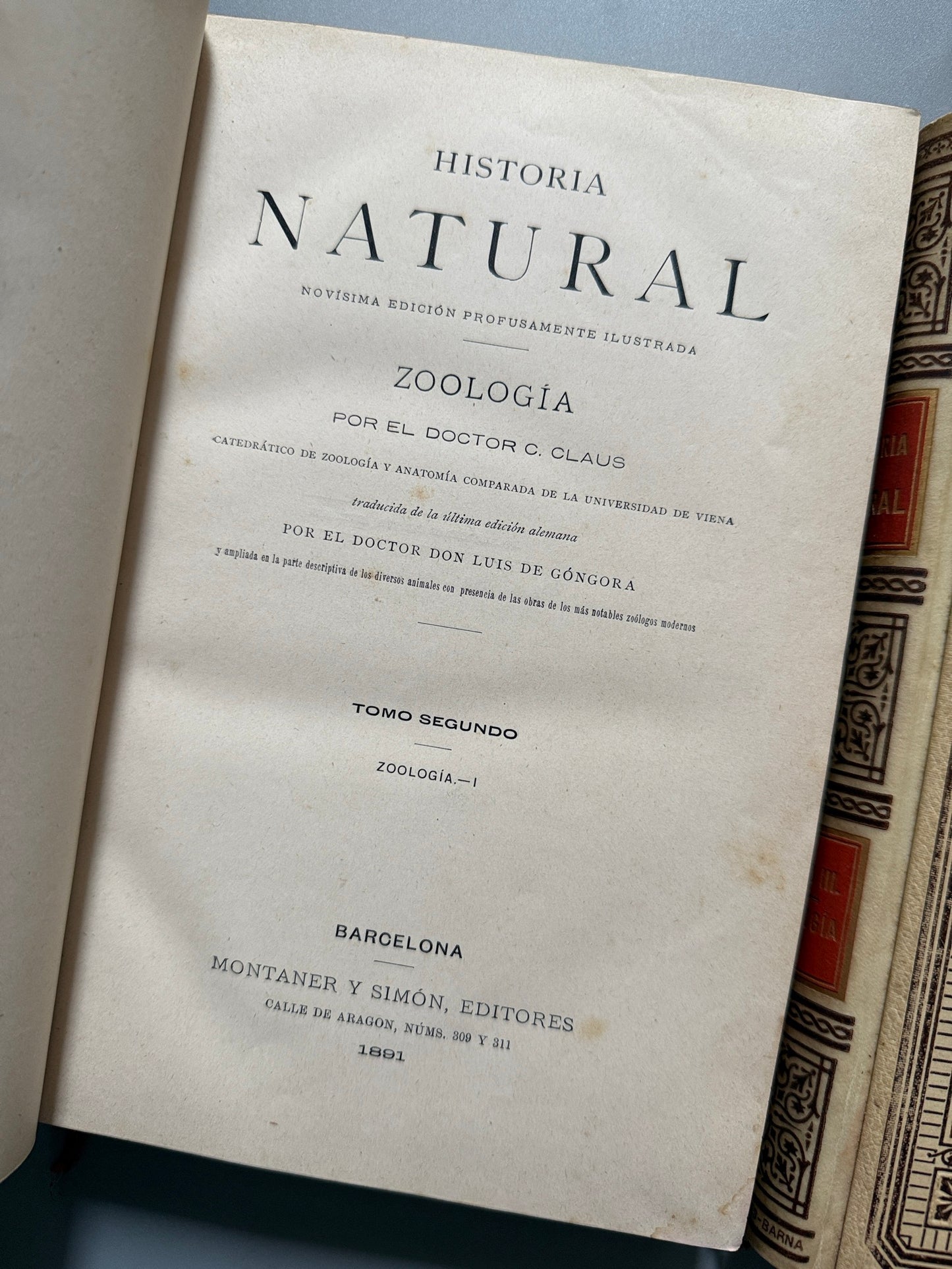 Libro de: Zoología. Historia natural, C. Claus - Montaner y Simón, 1891