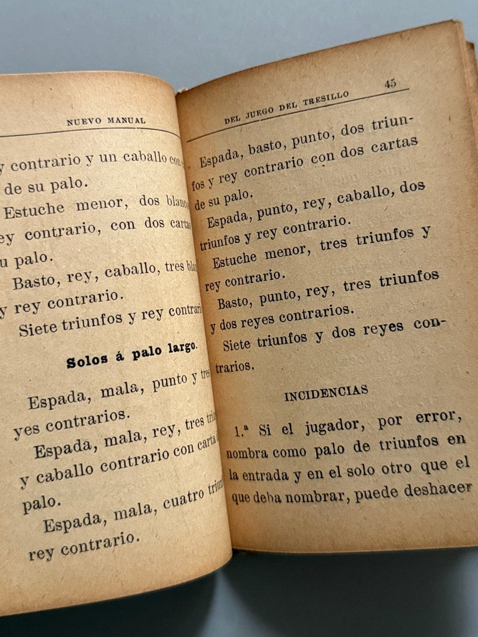 Libro de: Nuevo manual del juego del tresillo, A. G. Ch - Casa Editorial Saturnino Calleja, ca. 1900