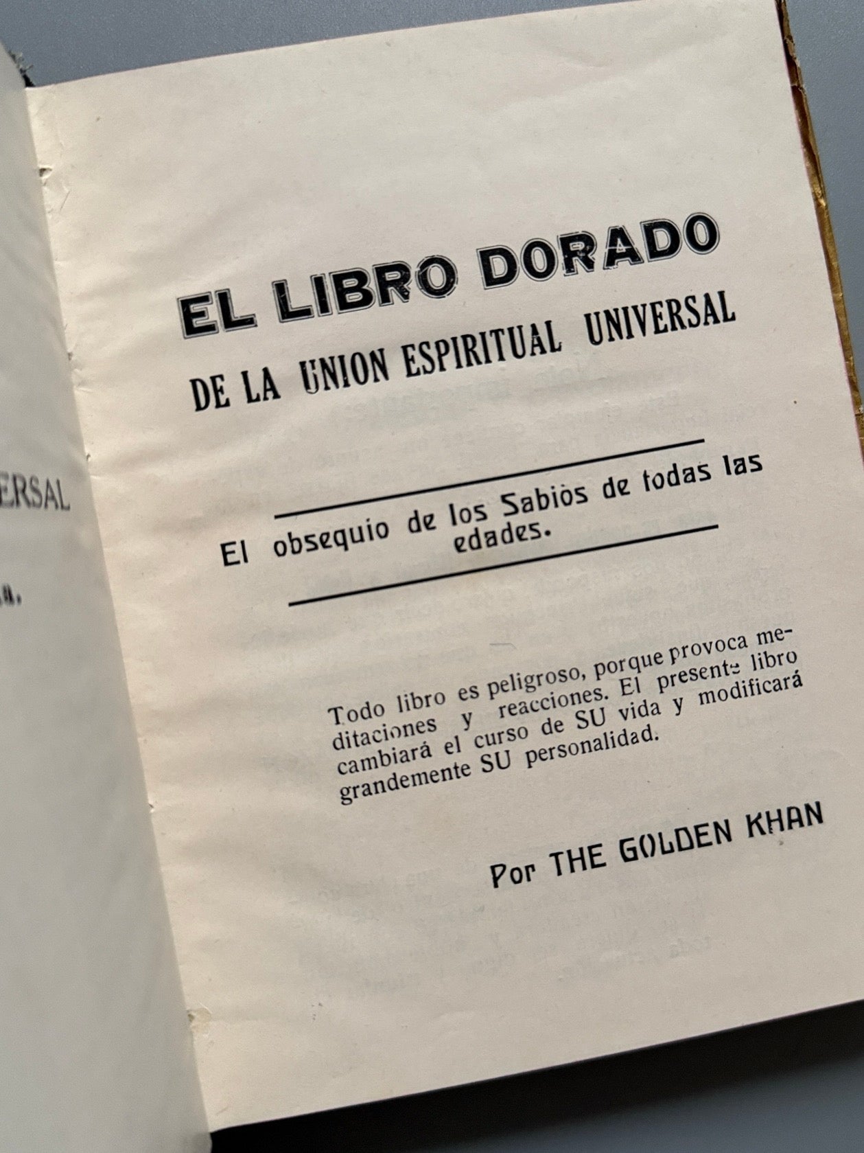 Libro de: El libro dorado, El dorado Khan (OM. Cherenzi Lind) - Unión Espiritual Universal, 1951