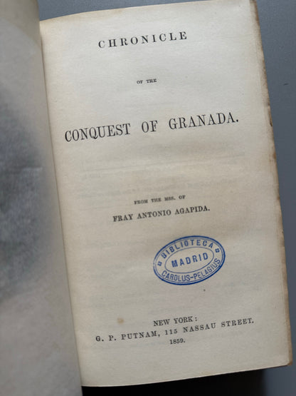 Libro de: The crayon miscellany y The conquest of Granada, Washington Irving - G. P. Putnam, 1859