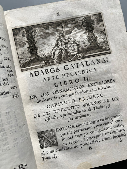 Libro de: Adarga Catalana, Arte Heraldica - Francisco Xavier De Garma - Imprenta De Mauro Martí, 1753, 2 Tomos