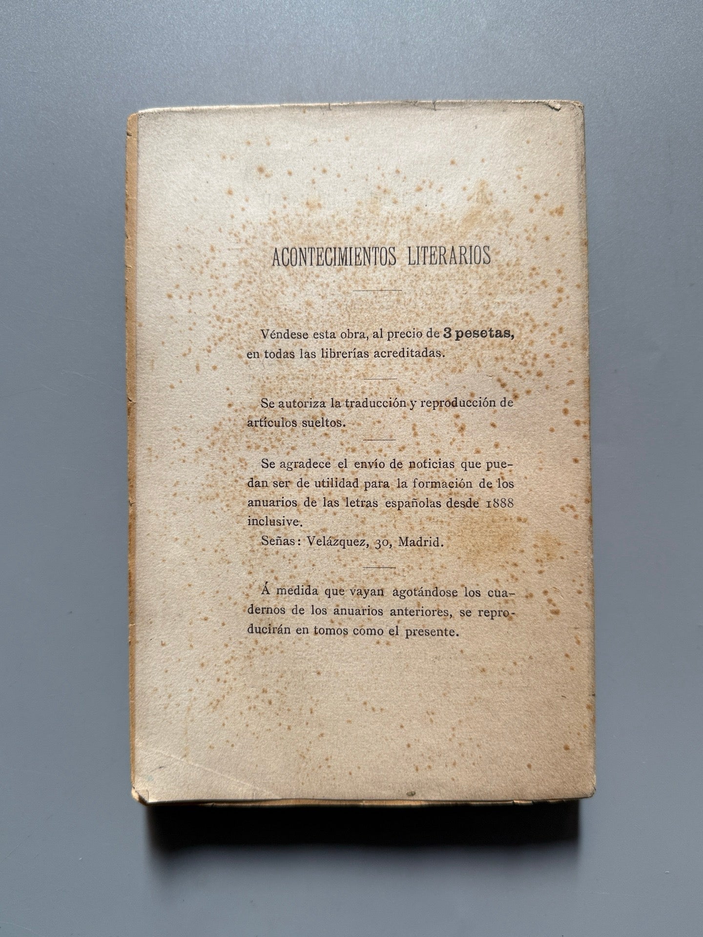 Libro de: Acontecimientos literarios. Impresiones y notas bibliográficas 1895, Melchor de Palau - Madrid, 1896