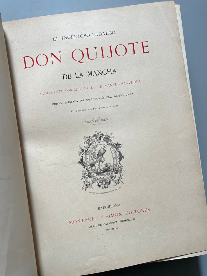 Libro de: Don Quijote De La Mancha - Miguel De Cervantes - Montaner Y Simón, 2 Tomos. 1880- 1883