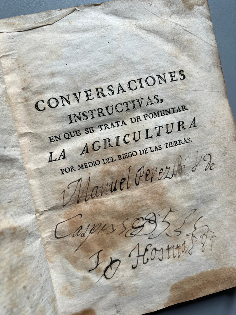 Libro de: Agricultura . Conversaciones Instructivas - Doctor Francisco Vidal - Imprenta Sancha. 1778