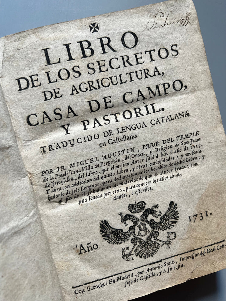 Libro de: Libro De Los Secretos De Agricultura - Miguel Agustí - Madrid: Antonio Sanz Impresor. 1731