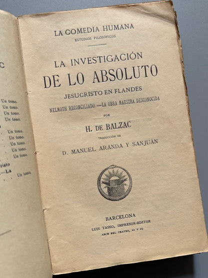 Libro de: La investigación de lo absoluto, Honoré de Balzac - Luis Tasso Editor, ca. 1910