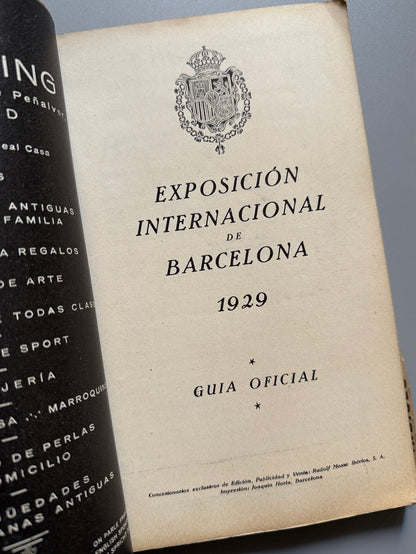 Libro de: Guía oficial. Exposición Internacional de Barcelona. Byrrh - Rudolf Mosse Ibérica, 1929