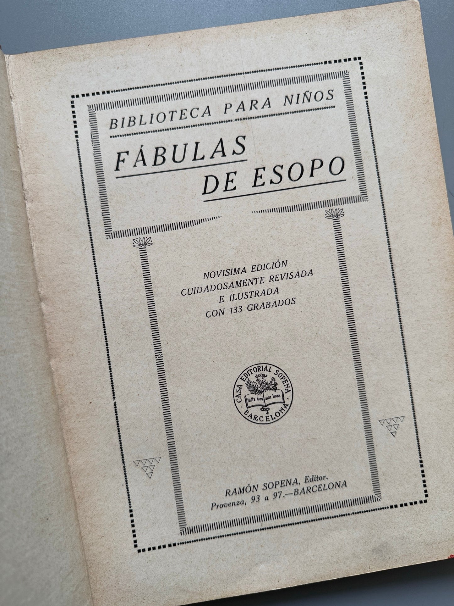 Libro de: Fábulas de Esopo - Ramón Sopena editor, ca. 1940