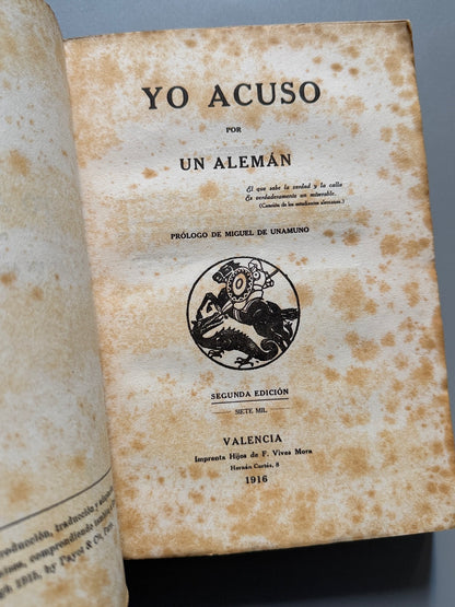 Libro de: Yo acuso, Un alemán - Imprenta Hijos de F. Vives Mora, 1916