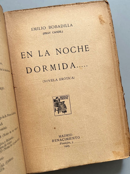 Libro de: En La Noche Dormida..., Emilio Bobadilla (Primera Edición) - Editorial Renacimiento, 1913