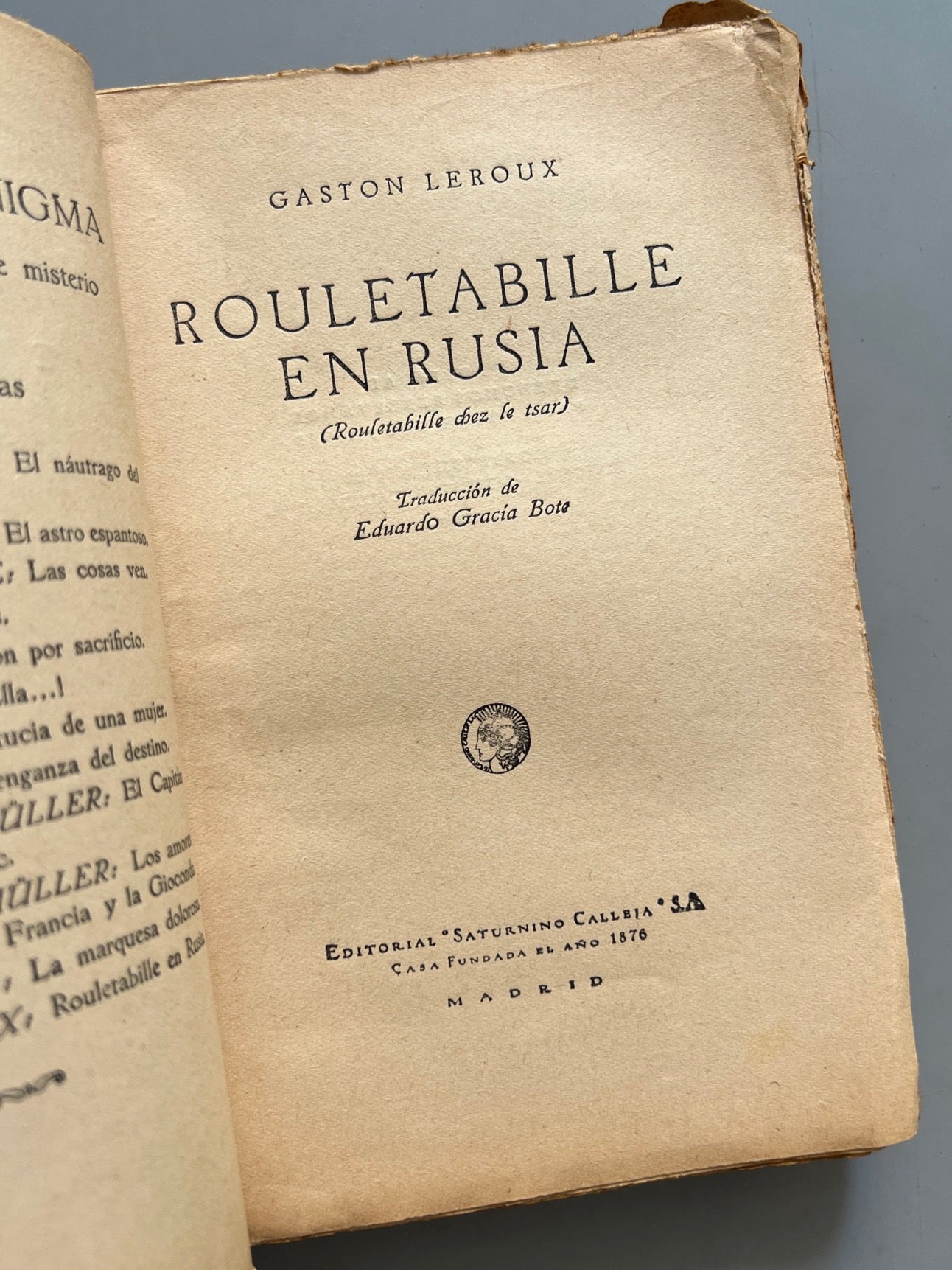 Libro de: Rouletabille En Rusia, Gaston Leroux - Editorial Saturnino Calleja, 1922