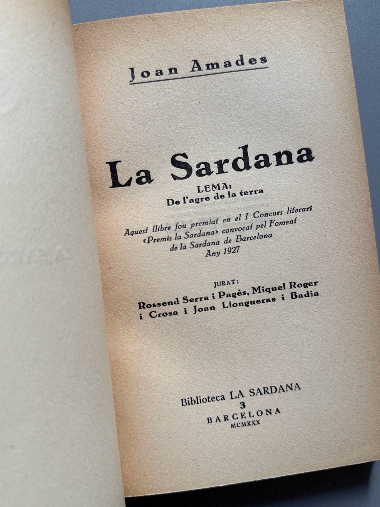 Libro de: La Sardana, Joan Amades (firmado) - Biblioteca La Sardana, 1930