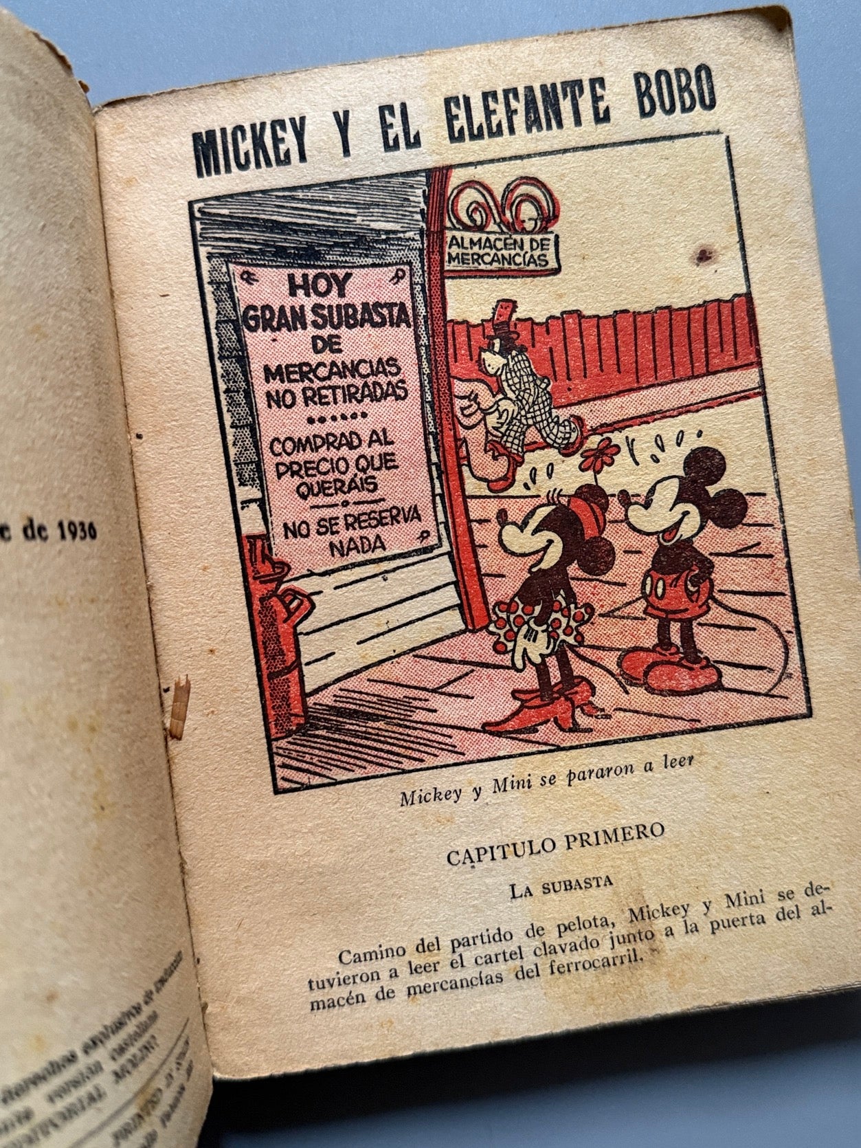 Libro de: Mickey y el elefante bobo, Walt Disney (primera edición) - Editorial Molino, 1936