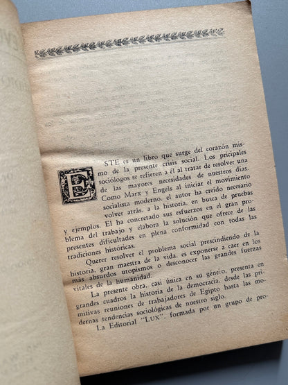 Libro de: La evolución del trabajo, Joseph Husslein - Imp. Walter Gnadt - Colección "Lux", 1932