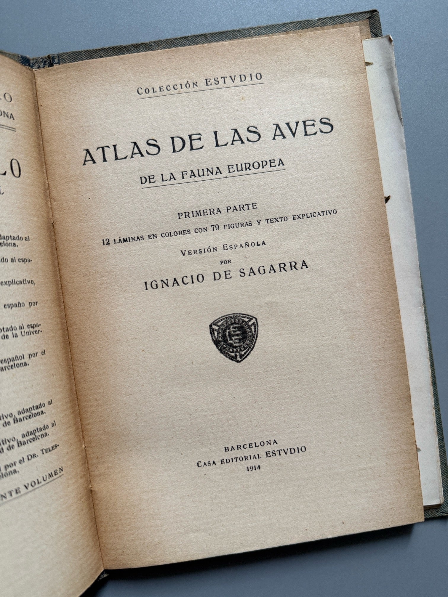 Libro de: Atlas de las aves, Ignacio de Sagarra - Casa Editorial Estudio, 1914