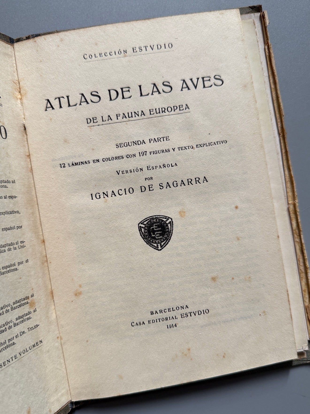 Libro de: Atlas de las aves, Ignacio de Sagarra - Casa Editorial Estudio, 1914