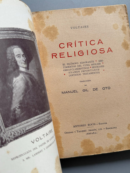 Libro de: Crítica religiosa, Voltaire - Antonio Roch Editor, ca. 1915