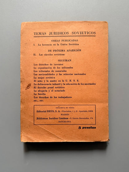 Libro de: La herencia de la Unión Soviética, Pablo Balsells y Morera - Temas jurídicos soviéticos, 1935