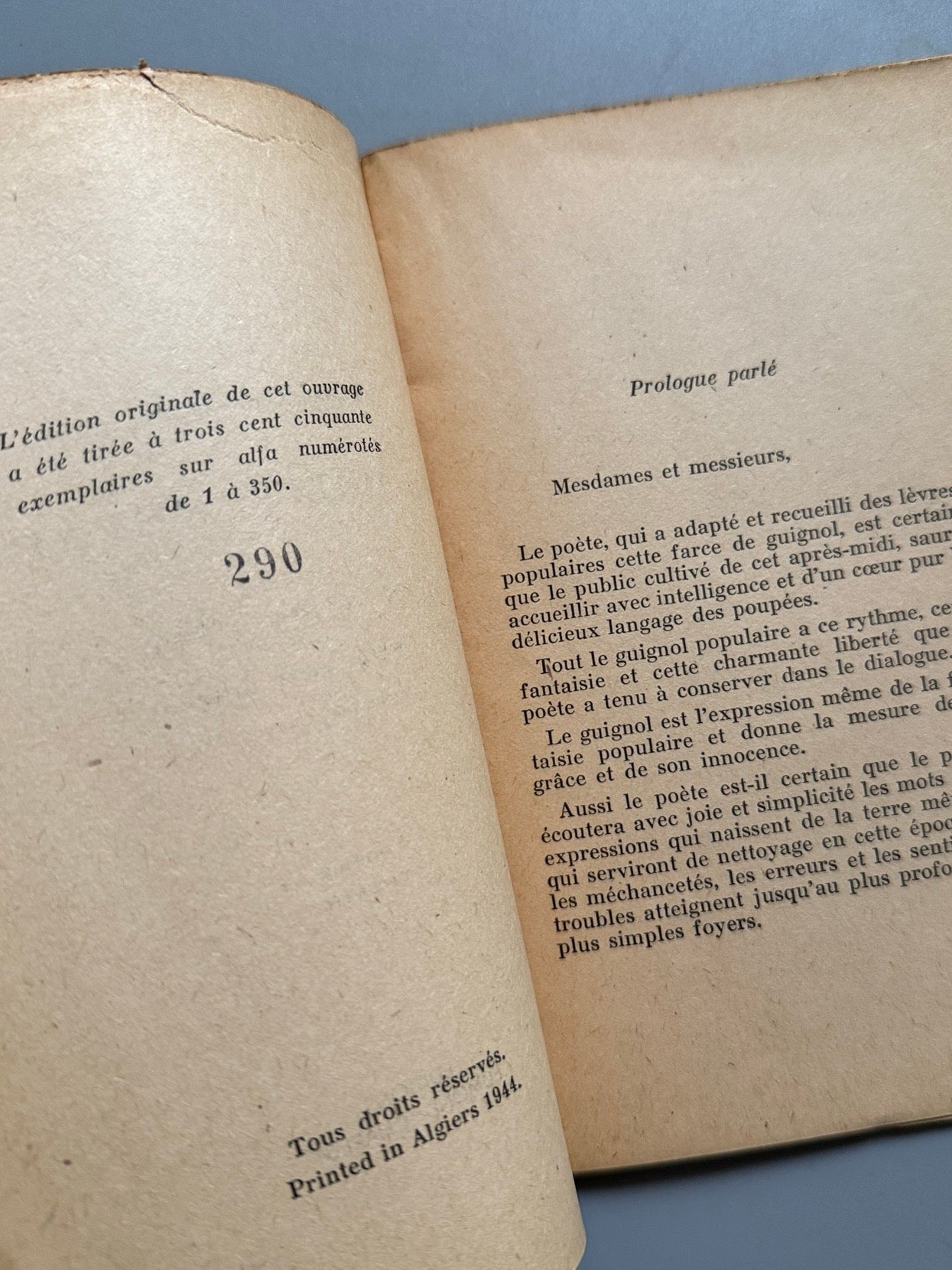 Libro de: Le petit retable de Don Cristobal, Federico García Lorca (numerado) - Editions Edmond Charlot, 1944