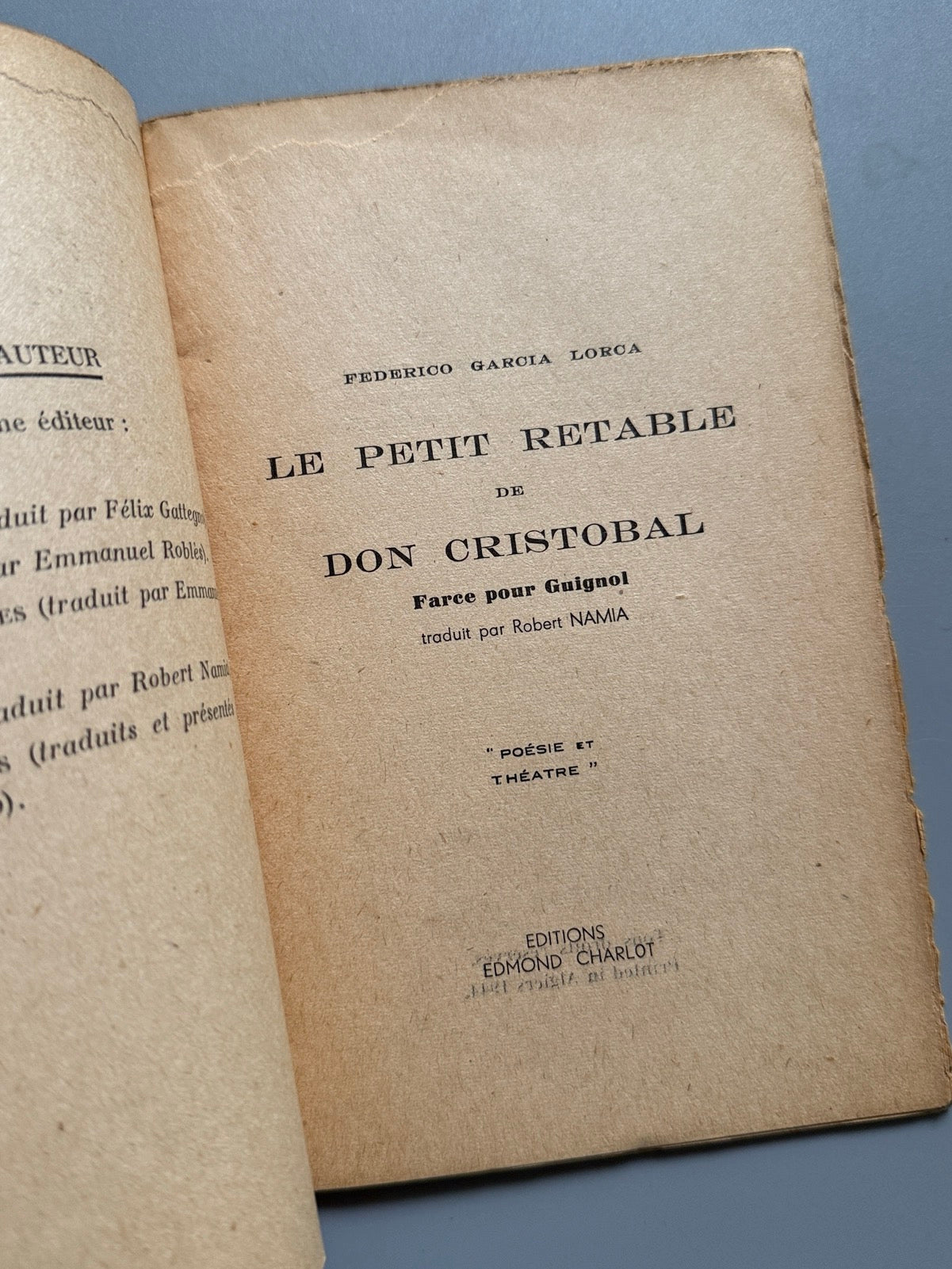 Libro de: Le petit retable de Don Cristobal, Federico García Lorca (numerado) - Editions Edmond Charlot, 1944