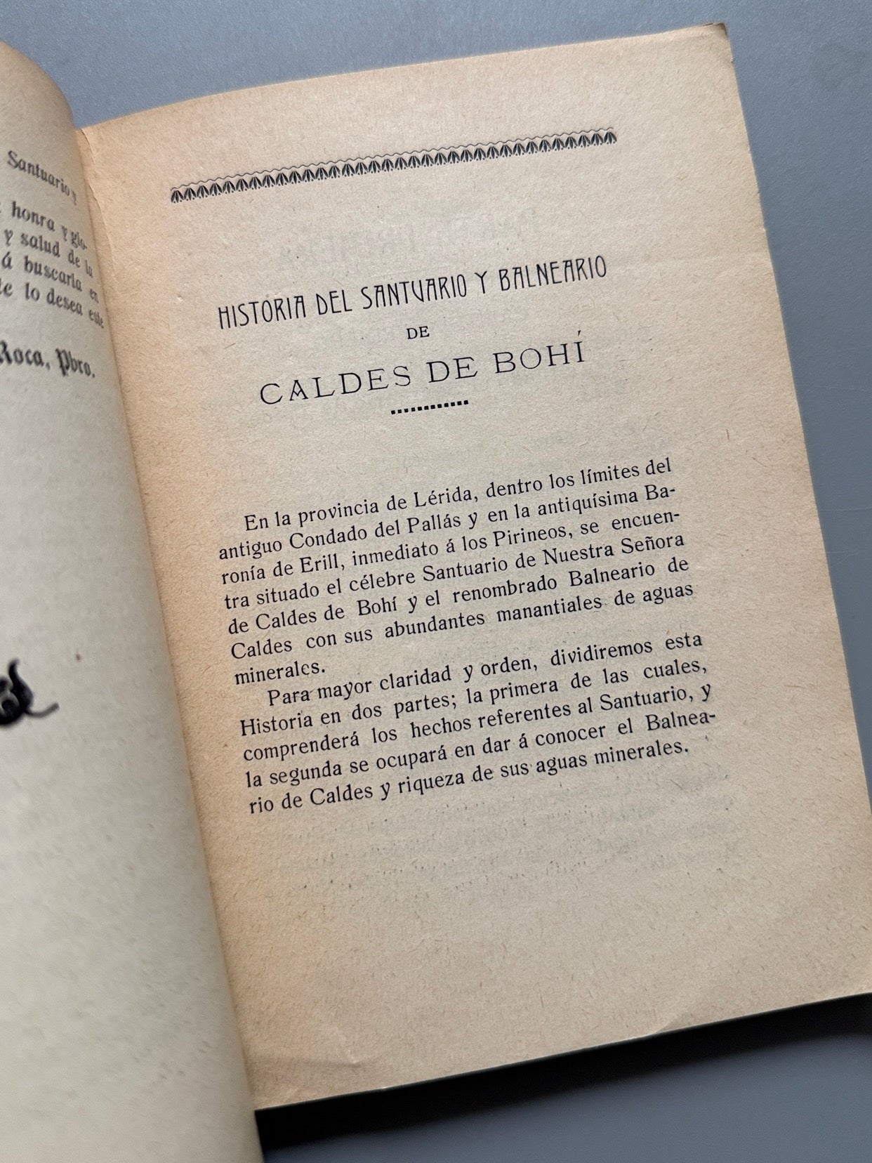 Libro de: Historia del santuario y balneario de Caldes de Bohí, Francisco Roca - Seo de Urgel, 1914