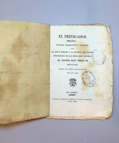 Libro de: El predicador español, Juan Perez de Montalvan - Imprenta de Freixas, 1830