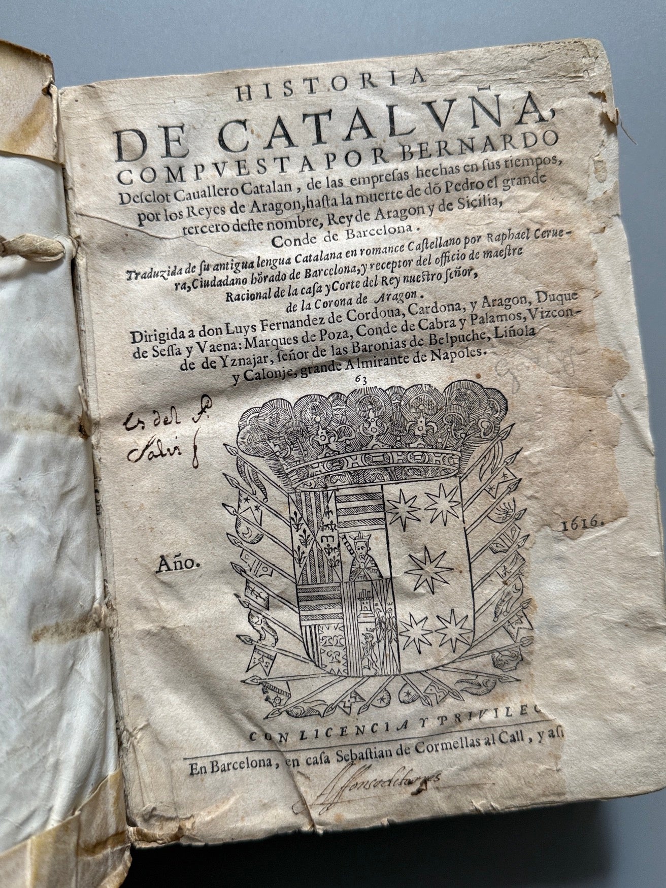 Historia de Cataluña, Bernardo Desclot - Casa Sebastián de Cormellas, 1616