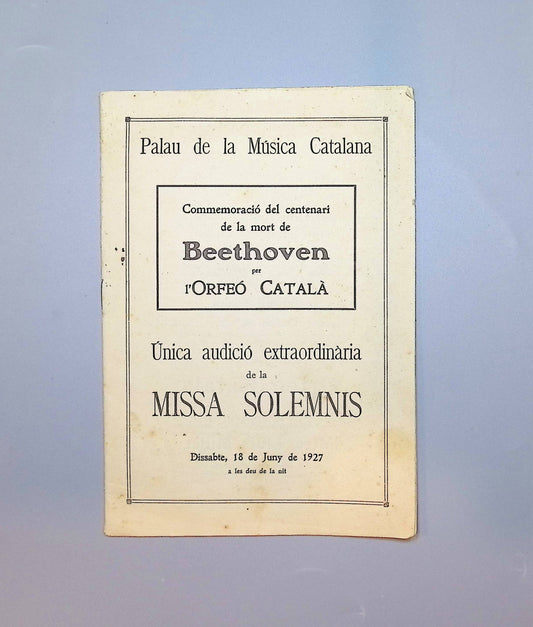 Folleto. Centenari de la mort de Beethoven. Palau de la Música, 1927