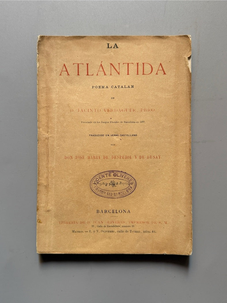 La Atlántida, Jacinto Verdaguer - Librería de D. Juan Oliveres, ca. 1880