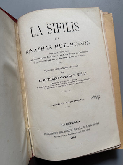 Libro de: La sífilis, Jonathas Hutchinson - Editorial de Ramón Molinas, 1888