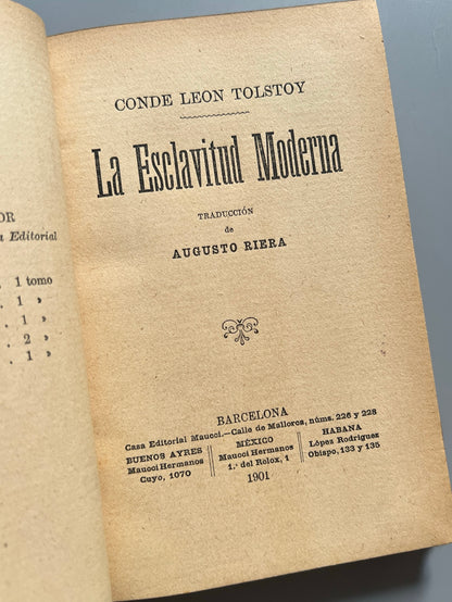 Libro de: La Esclavitud Moderna, Leon Tolstoy - Casa Editorial Maucci, 1901