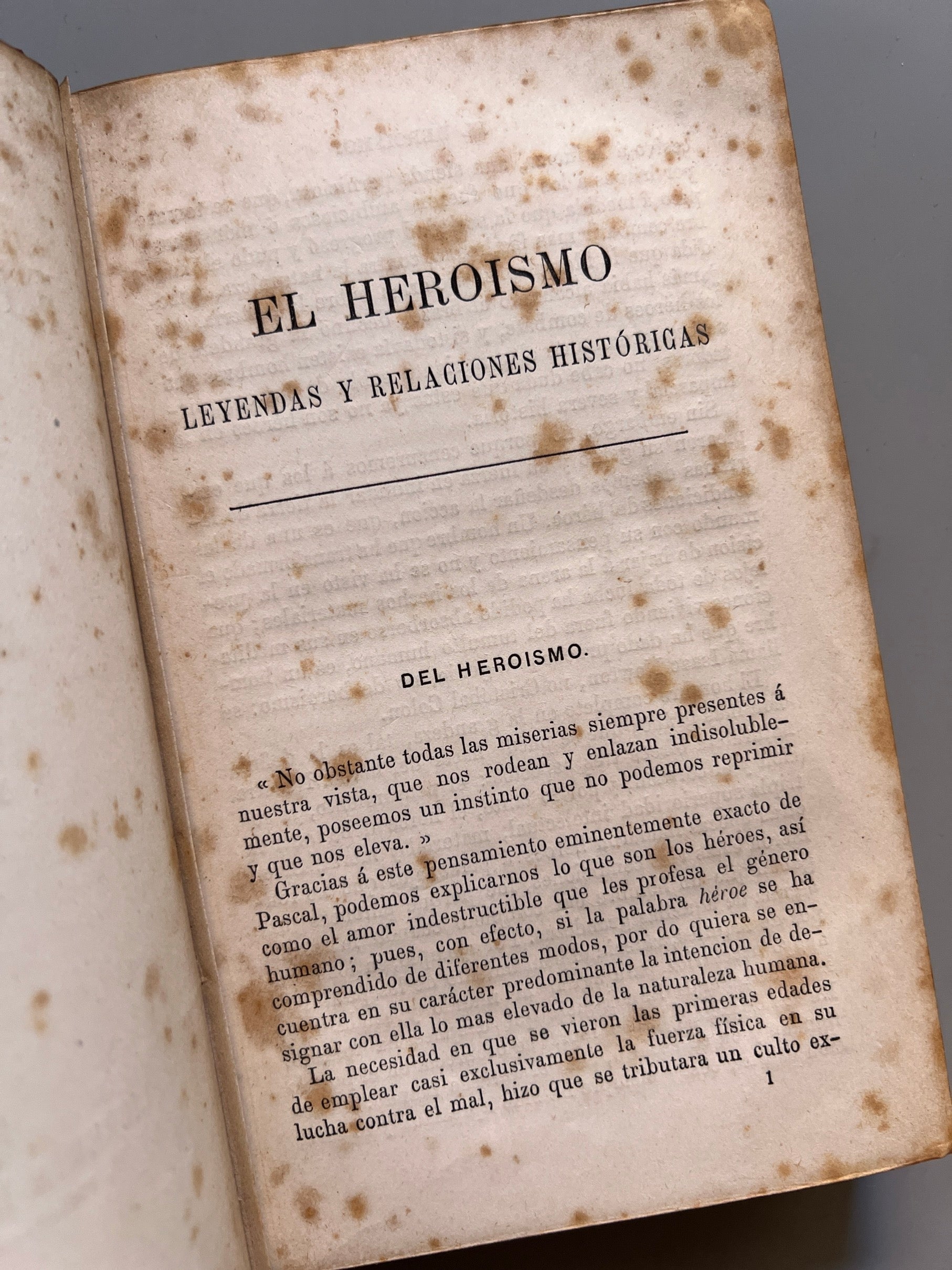 Libro de: El Heroismo, Armand Renaud - Librería Hachette Y Cª, 1873