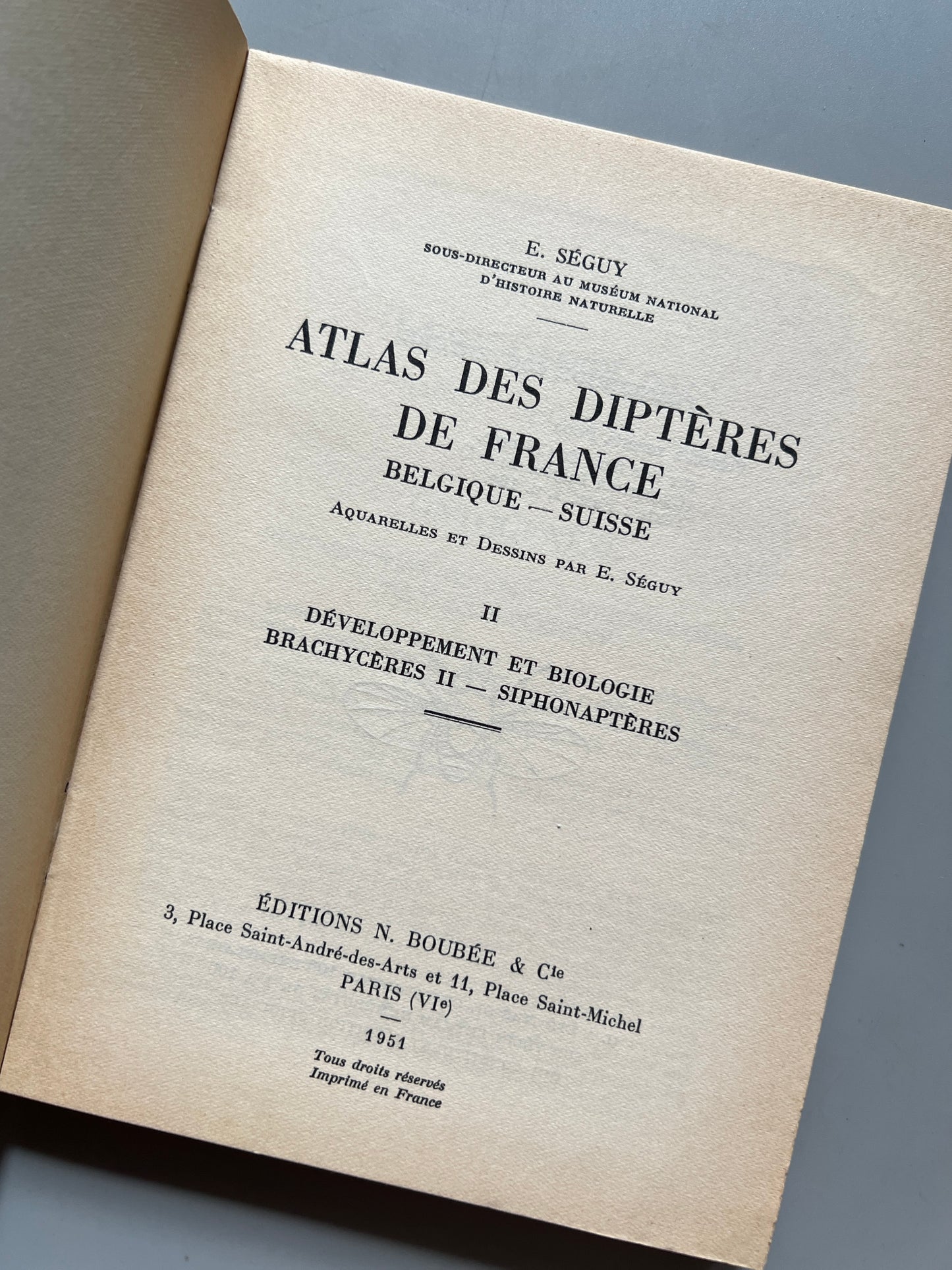 Libro de: Les diptères de France, Belgique, Suisse, E. Séguy - Éditions N. Boubée, 1951