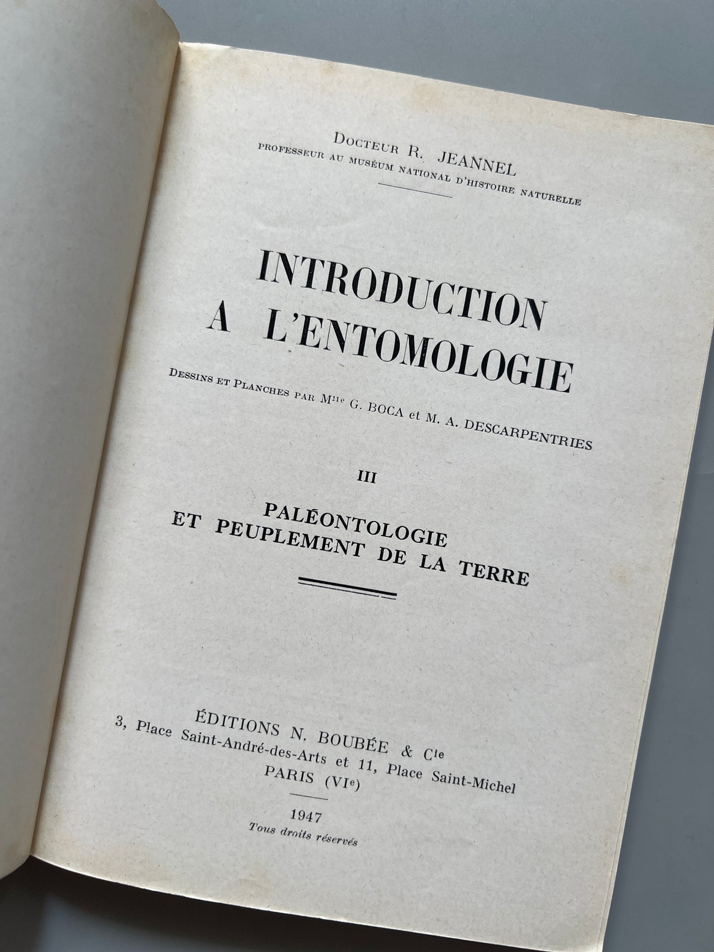 Libro de: Introduction a l'entomologie, R. Jeannel - Éditions N. Boubée & Cie, 1946-1949