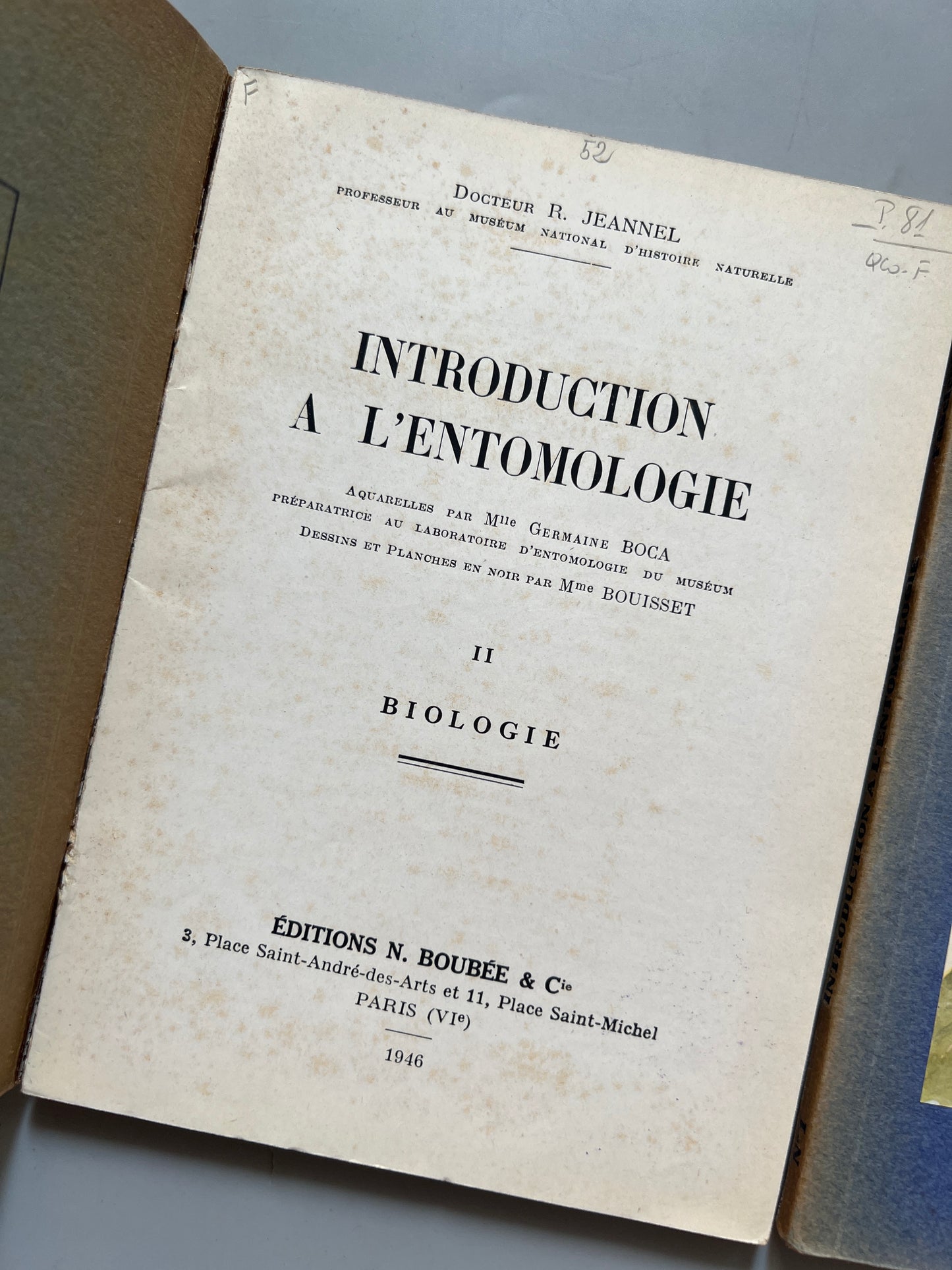 Libro de: Introduction a l'entomologie, R. Jeannel - Éditions N. Boubée & Cie, 1946-1949