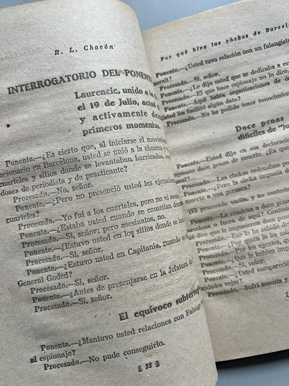 Libro de: Por qué hice las Chekas de Barcelona. Laurencic ante el consejo de guerra, R. L. Chacon - 1939