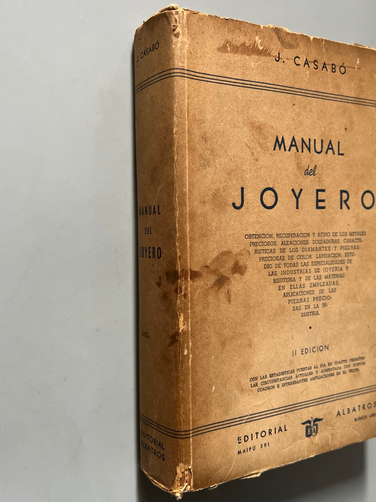 Libro de: Manual del joyero, J. Casabó - Editorial Albatros, 1944