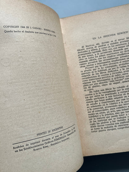 Libro de: Manual del joyero, J. Casabó - Editorial Albatros, 1944