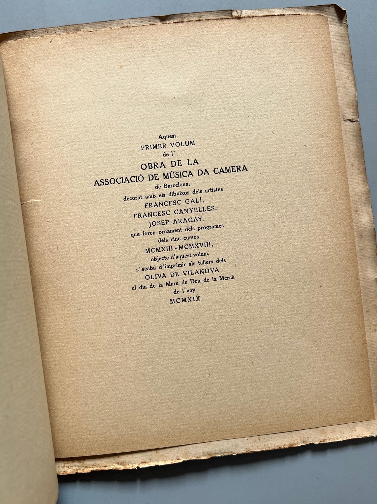 Libro de: L'obra de la Associació de Música da Camera, primer volum - Oliva de Vilanova Impressor, 1919