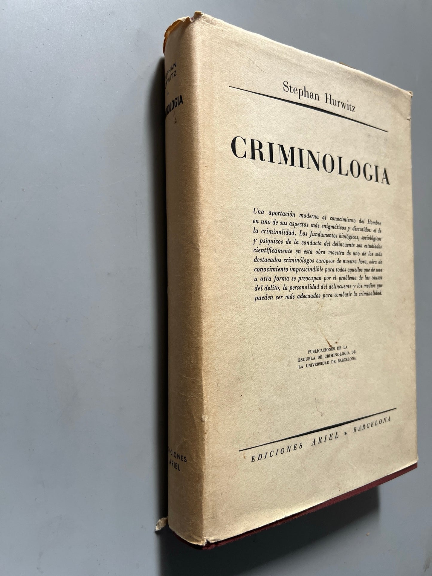 Libro de: Criminología, Stephan Hurwitz - Ediciones Ariel - 1956