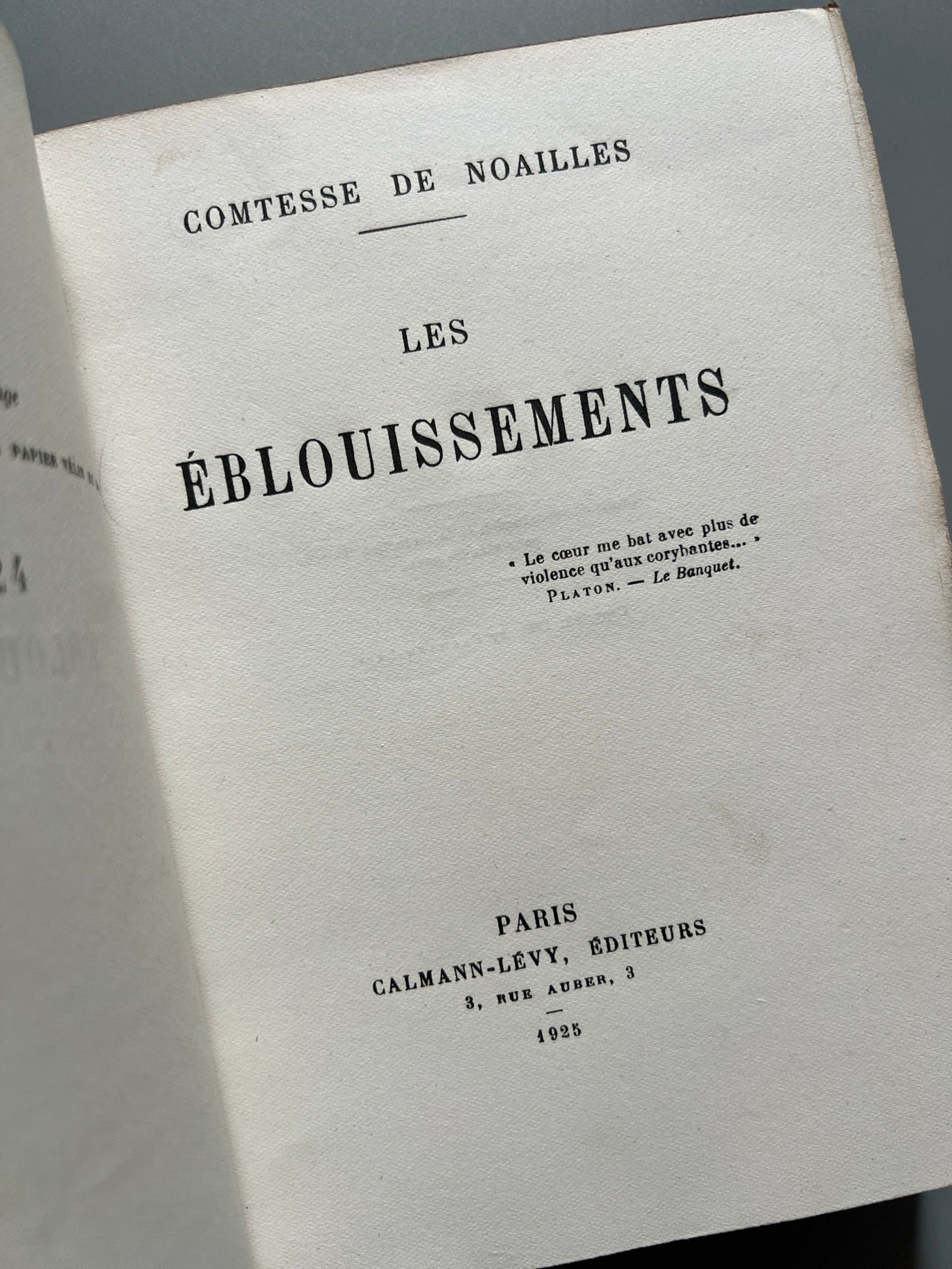 Libro de: Les éblouissements, Comtesse de Noailles (ejemplar nº1724) - Calmann-Lévy Éditeurs, 1925