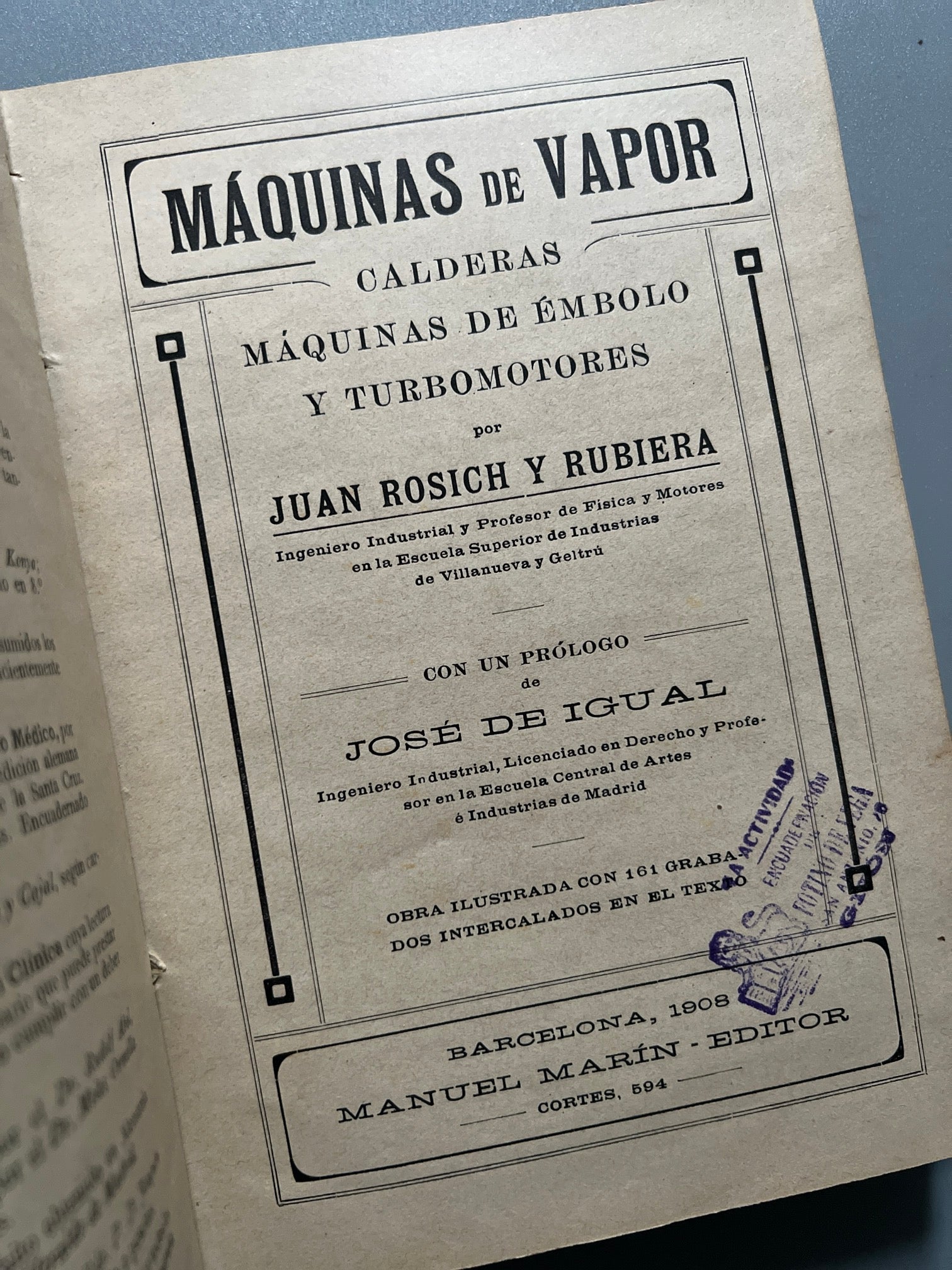 Libro de: Máquinas de vapor, Juan Rosich y Rubiera - Manuel Marín Editor, 1908