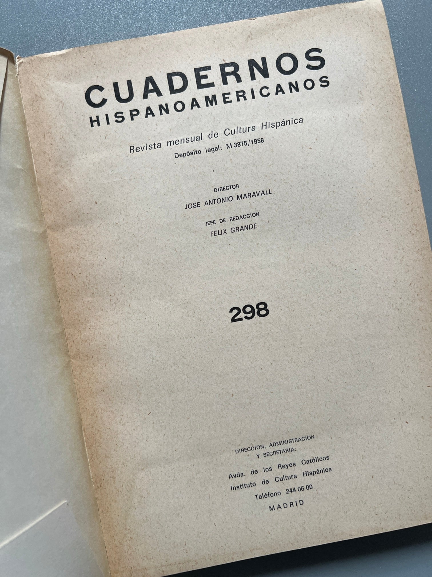 Libro de: Cuadernos hipanoamericanos nº298 - Ediciones Mundo Hispánico, 1975