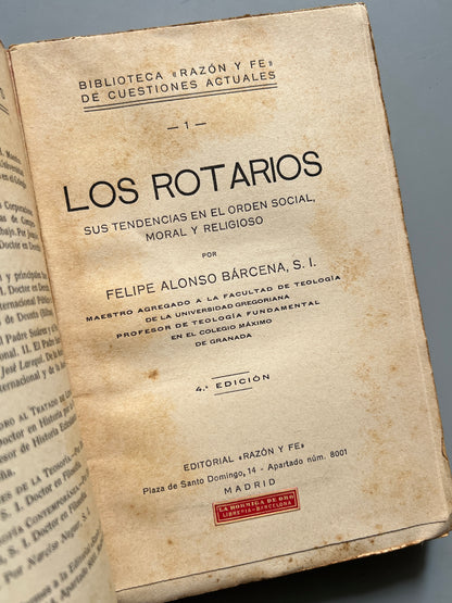 Los rotarios, Felipe Alonso Bárcena - Editorial Razón y Fe, 1929